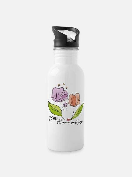beste Mama der Welt - Trinkflasche mit integriertem Trinkhalm - Weiß