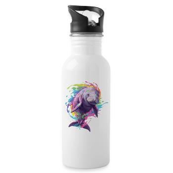 Dugong Gabelschwanzkuh Seekuh Seeschwein Sirenia - Trinkflasche mit integriertem Trinkhalm - Weiß - Rechts