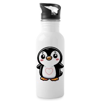 Penguin Comic Heart - Water bottle with straw - white - Right
