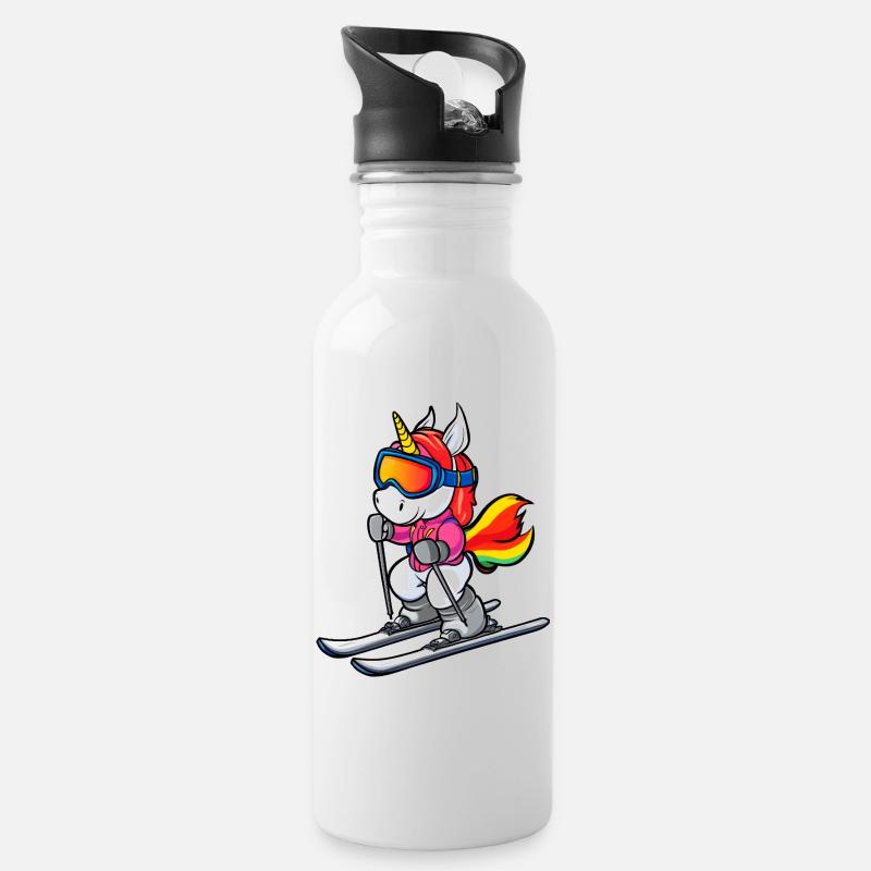 Licorne de ski - Gourde avec paille intégrée - blanc