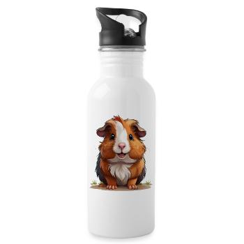 A cute, happy guinea pig - Water bottle with straw - white - Right