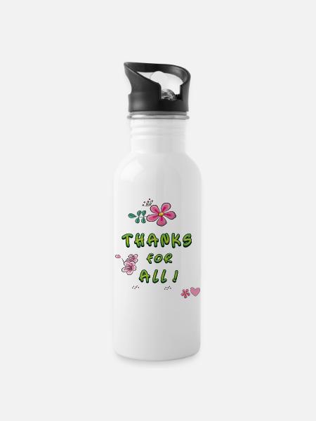 thanks for all, Danke - Trinkflasche mit integriertem Trinkhalm - Weiß