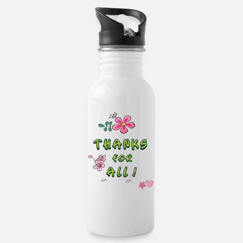 thanks for all, Danke - Trinkflasche mit integriertem Trinkhalm - Weiß