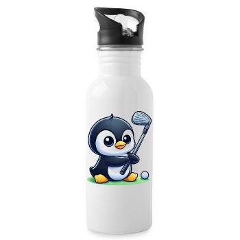 Cute Penguin Golfer Cartoon Funny - Water bottle with straw - white - Right