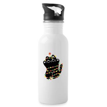 Christmas Lights Cat - Water bottle with straw - white - Right