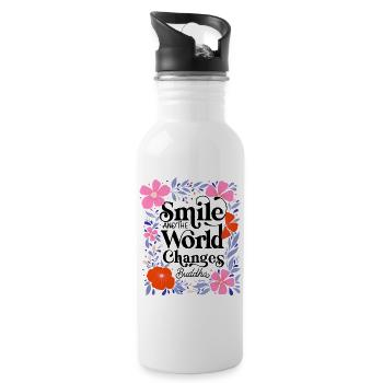 Change the World and Smile - Trinkflasche mit integriertem Trinkhalm - Weiß - Rechts