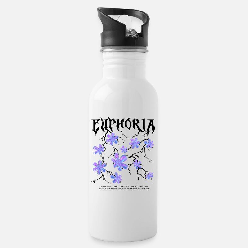 Holografische Blumen - Trinkflasche mit integriertem Trinkhalm - Weiß