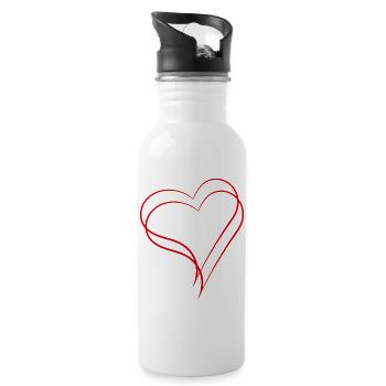 Zwei Herzen - Trinkflasche mit integriertem Trinkhalm - Weiß - Rechts