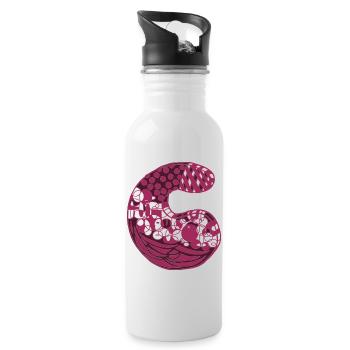 Buchstabe C mit Charakter in rot - Trinkflasche mit integriertem Trinkhalm - Weiß - Rechts