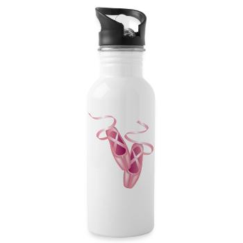 Rosa Ballettschuhe & Satinband-Elegantes Tanzmotiv - Trinkflasche mit integriertem Trinkhalm - Weiß - Rechts