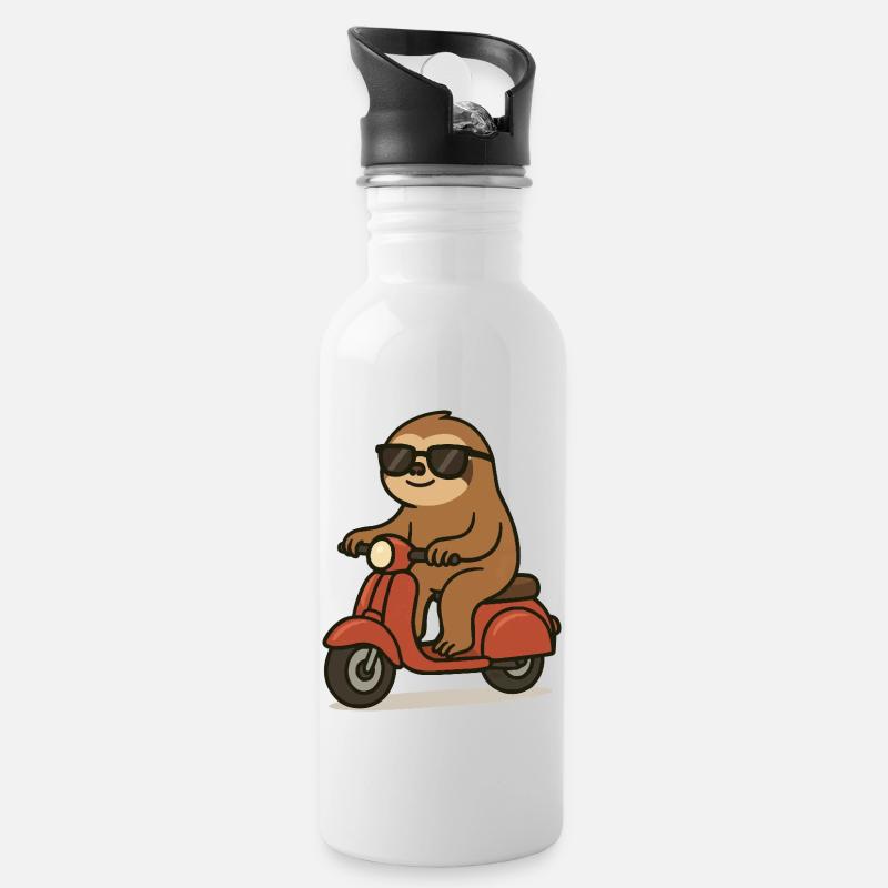 faultier comic moped - Trinkflasche mit integriertem Trinkhalm - Weiß