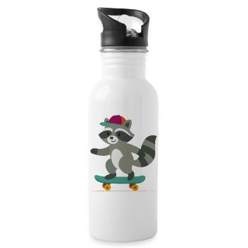 Skateboard raccoon with baseball cap - Water bottle with straw - white - Right