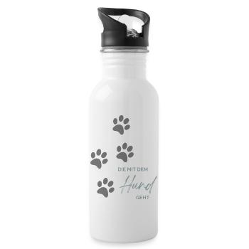 Die mit dem Hund geht - Trinkflasche mit integriertem Trinkhalm - Weiß - Rechts