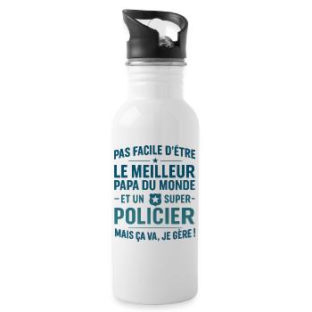 Super Papa Policier cadeau fête des pères Noël - Gourde avec paille intégrée - blanc - Droite