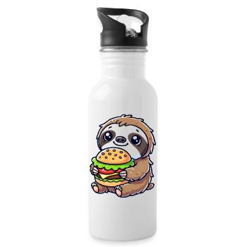 Burger paresseux - Gourde avec paille intégrée - blanc - Droite