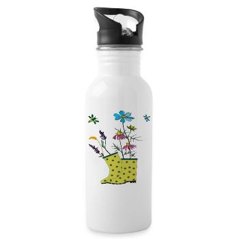 Garten Stiefel mit Blumen und Kräuter - Trinkflasche mit integriertem Trinkhalm - Weiß - Rechts