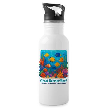 Great Barrier Reef - Water bottle with straw - white - Right