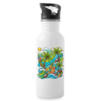 Tropical holiday pattern - Water bottle with straw - white - Right