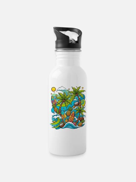 Modèle de vacances tropicales - Gourde avec paille intégrée - blanc