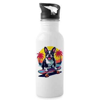Skater Bulldogge - Trinkflasche mit integriertem Trinkhalm - Weiß - Rechts