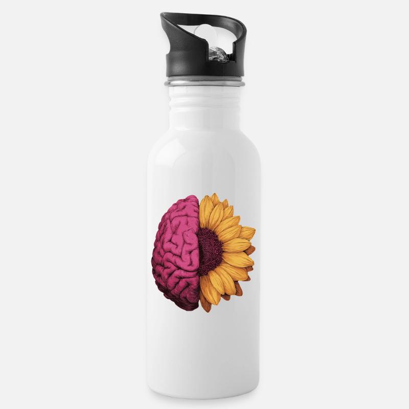 Neurodivergent Autismus ADHS Sonnenblume Gehirn - Trinkflasche mit integriertem Trinkhalm - Weiß
