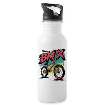 Graffiti Vintage BMX Bike Art - Water bottle with straw - white - Right