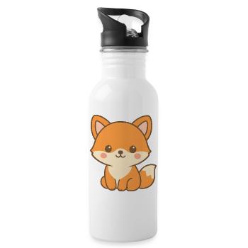 Niedliches Fuchs Motiv - Trinkflasche mit integriertem Trinkhalm - Weiß - Rechts