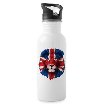 Majestätischer Löwe mit Union Jack Mähne - Trinkflasche mit integriertem Trinkhalm - Weiß - Rechts