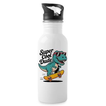 Super cooler Skateboard Dinosaurier - Trinkflasche mit integriertem Trinkhalm - Weiß - Rechts