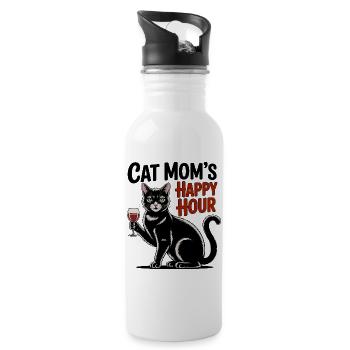 Happy Hour Katze - Trinkflasche mit integriertem Trinkhalm - Weiß - Rechts