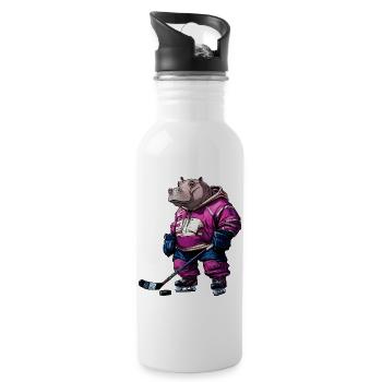 Nilpferde Eishockey - Trinkflasche mit integriertem Trinkhalm - Weiß - Rechts