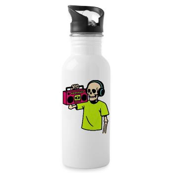 Neon Skeleton with Boombox – Retro Hip-Hop Vibes - Water bottle with straw - white - Right