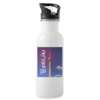 Berlin TV Tower Neon Design - Water bottle with straw - white - Right