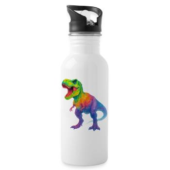 Bunter Dinosaurier mit Farbverlauf - Trinkflasche mit integriertem Trinkhalm - Weiß - Rechts