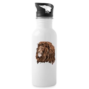 Lion portrait in warm mane - Water bottle with straw - white - Right