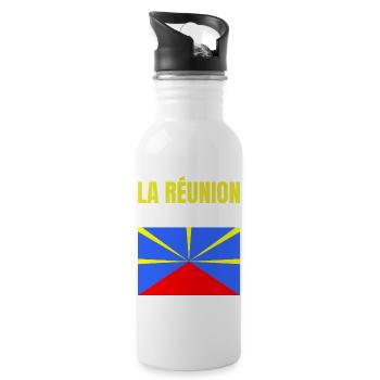 T-Shirt mit Vulkanflagge auf der Insel La Réunion - Trinkflasche mit integriertem Trinkhalm - Weiß - Rechts