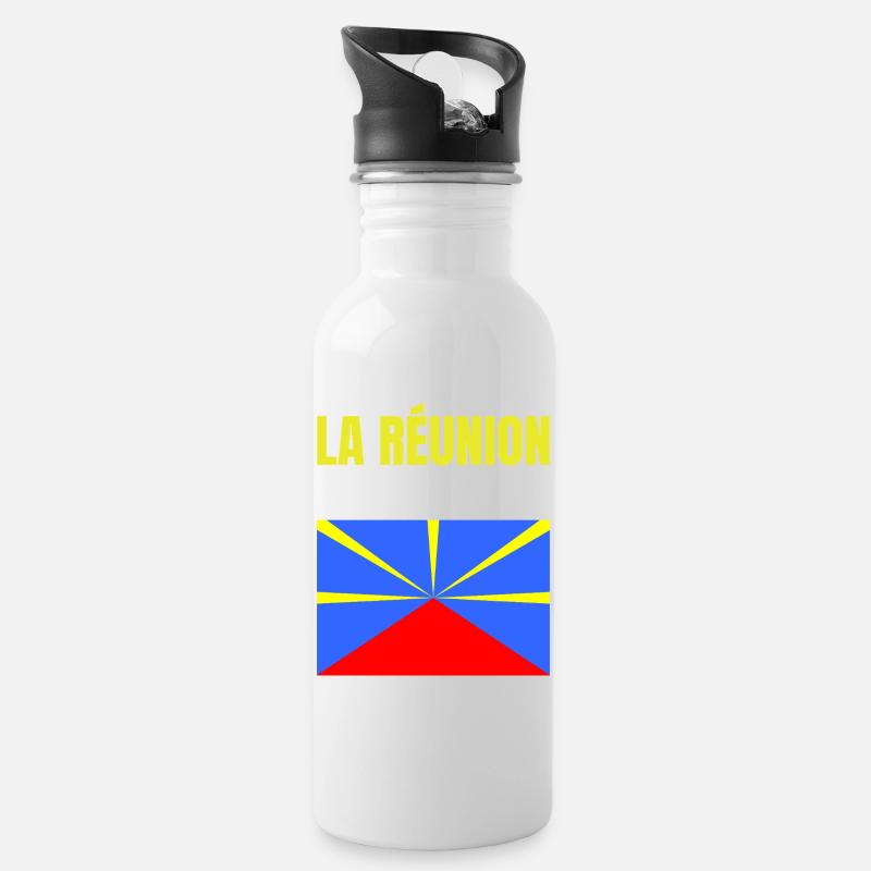 T-shirt drapeau La Réunion volcan - Gourde avec paille intégrée - blanc