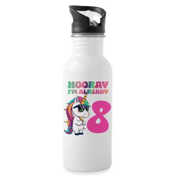 Unicorn - Hooray I am already 8 - Water bottle with straw - white - Right