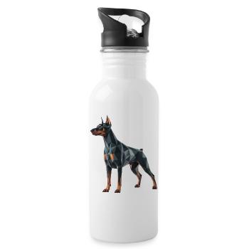 Dobermann - Cooles Low-Poly-Logo - Trinkflasche mit integriertem Trinkhalm - Weiß - Rechts