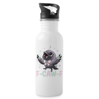 Kawaii Pastel Goth Black Crow F-Caw-F - Water bottle with straw - white - Right