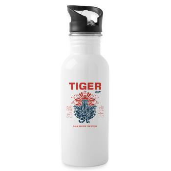 Japanische Tigerillustration - Trinkflasche mit integriertem Trinkhalm - Weiß - Rechts