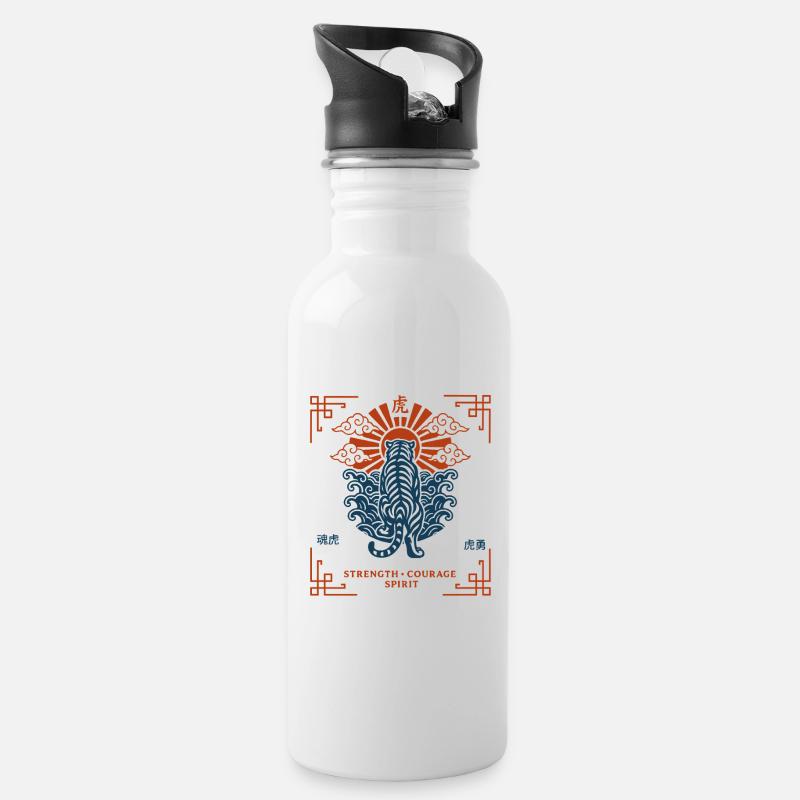 Japanische Tigerillustration - Trinkflasche mit integriertem Trinkhalm - Weiß