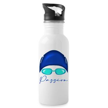 Passion Schwimmen Neon Blau - Trinkflasche mit integriertem Trinkhalm - Weiß - Rechts