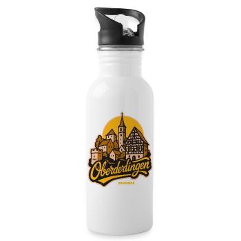 Oberderdingen Skyline im Vintage Lettering Stil - Trinkflasche mit integriertem Trinkhalm - Weiß - Rechts