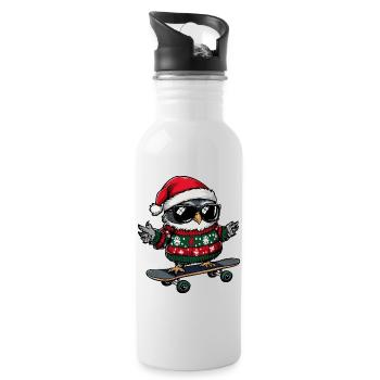 Owl Christmas Funny - Water bottle with straw - white - Right