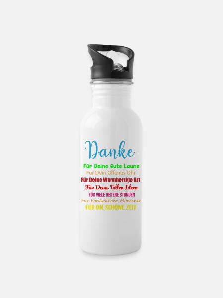 Kollegen Arbeitkollegen Danke Spruch Geschenk - Trinkflasche mit integriertem Trinkhalm - Weiß