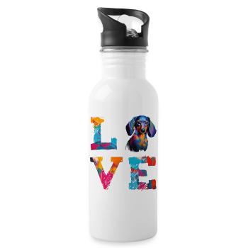 Watercolor Dachshund Love Dog Art – Weiner Dog Dad - Water bottle with straw - white - Right