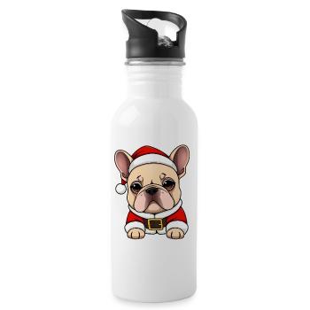Bouledogue français comme Père Noël Noël - Gourde avec paille intégrée - blanc - Droite
