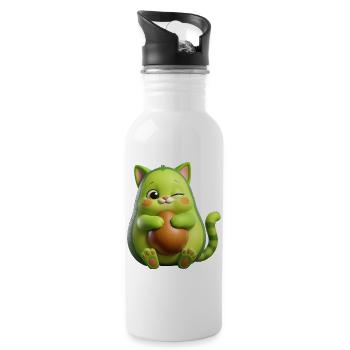 Avo-Cat-Do - Funny Cat Avocado T-Shirt - Water bottle with straw - white - Right