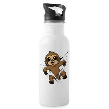 Cute Comic Sloth – Kids & Animal Lovers - Water bottle with straw - white - Right